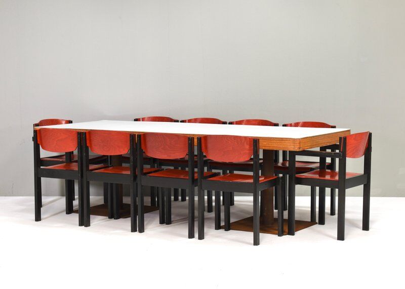 Italian postmodern stacking chairs in Sottsass style, Italy, 1970s, set of 14