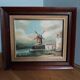 Tableau paysage moulin au bord de l'eau, huile sur toile signée