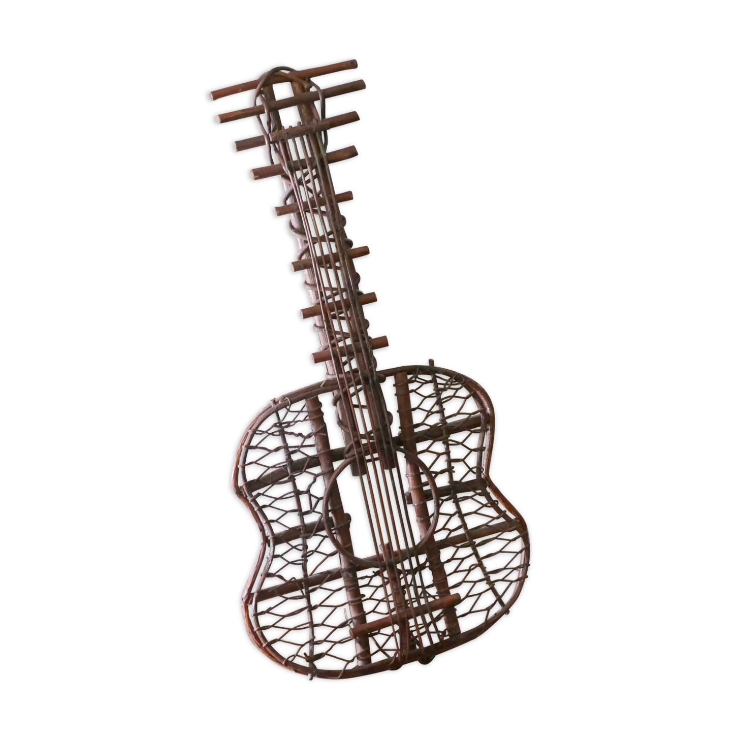 Rattan wall decoration in the shape of a guitar, 50s