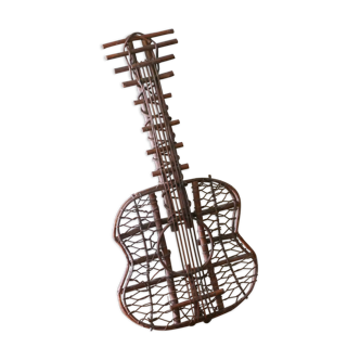 Rattan wall decoration in the shape of a guitar, 50s