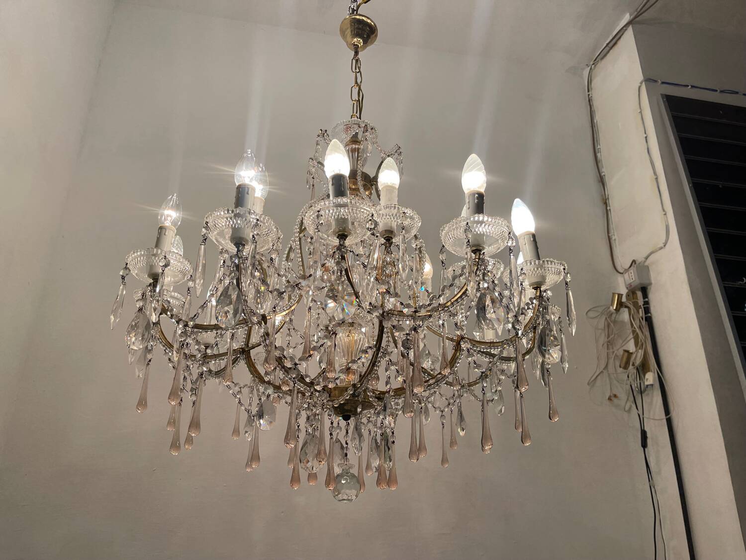 Large Crystal Beaded Pink Murano Glass Chandelier