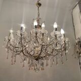Large Crystal Beaded Pink Murano Glass Chandelier
