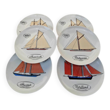 Auteuil Porcelain - Set of 6 Flat Plates - Nautical Theme
