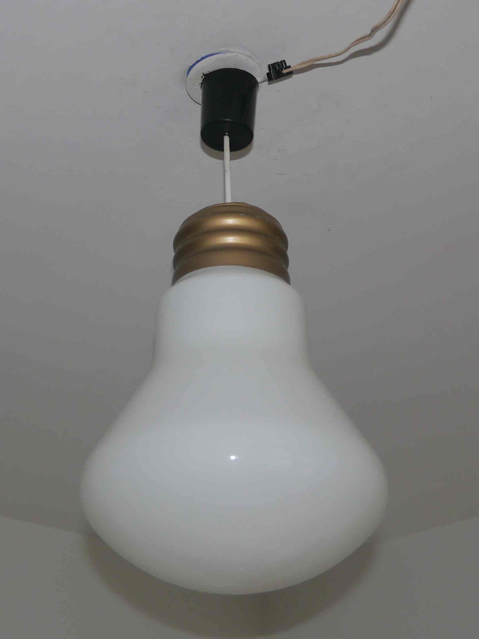 Large vintage opaline pendant lamp in the shape of an S bulb