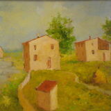 Painting by Gian BERRA with autograph letter signed on the back, contemporary painter - Italy