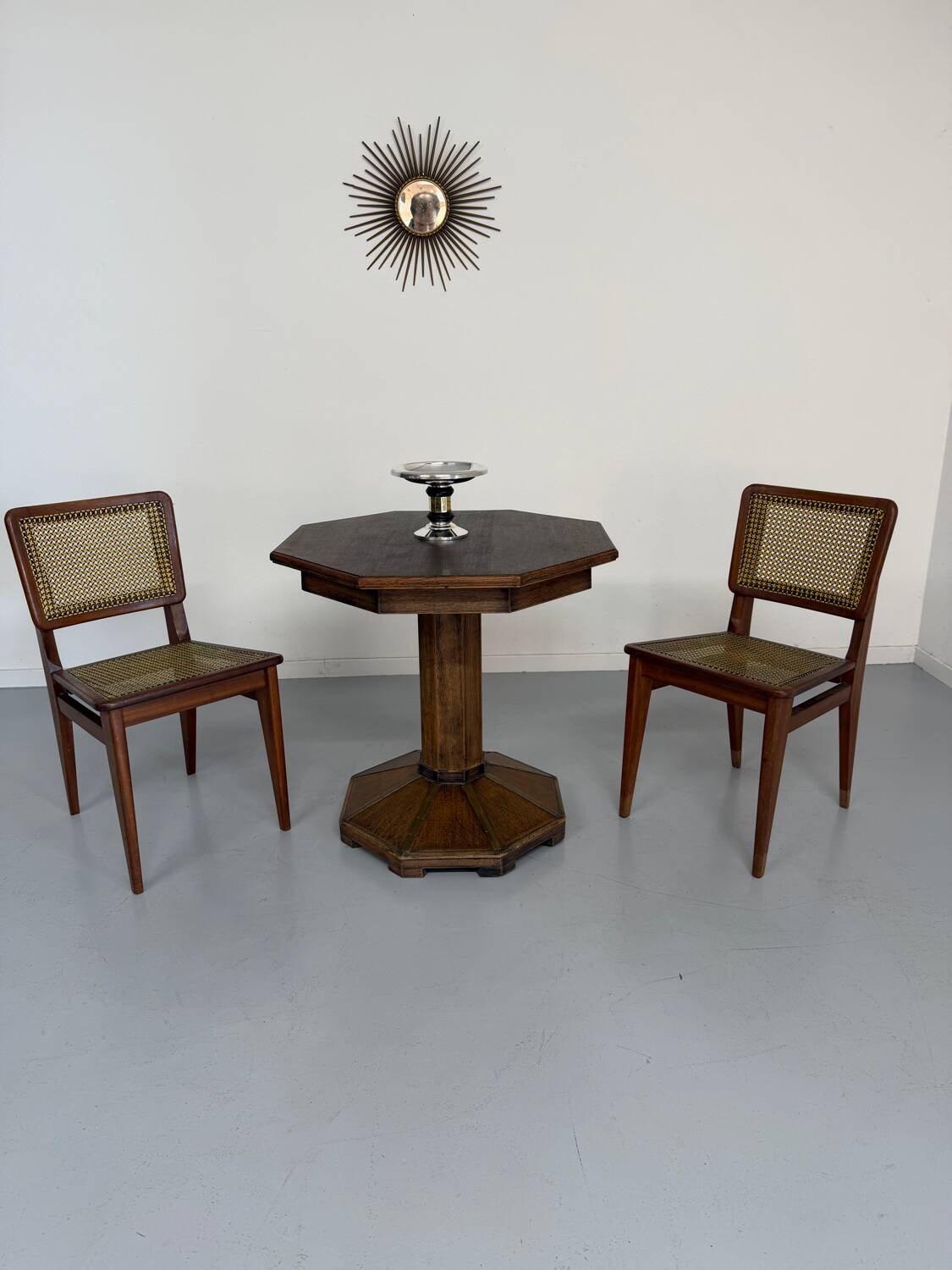 Ancienne table en bois de bistrot années 40/50 vintage finition laiton