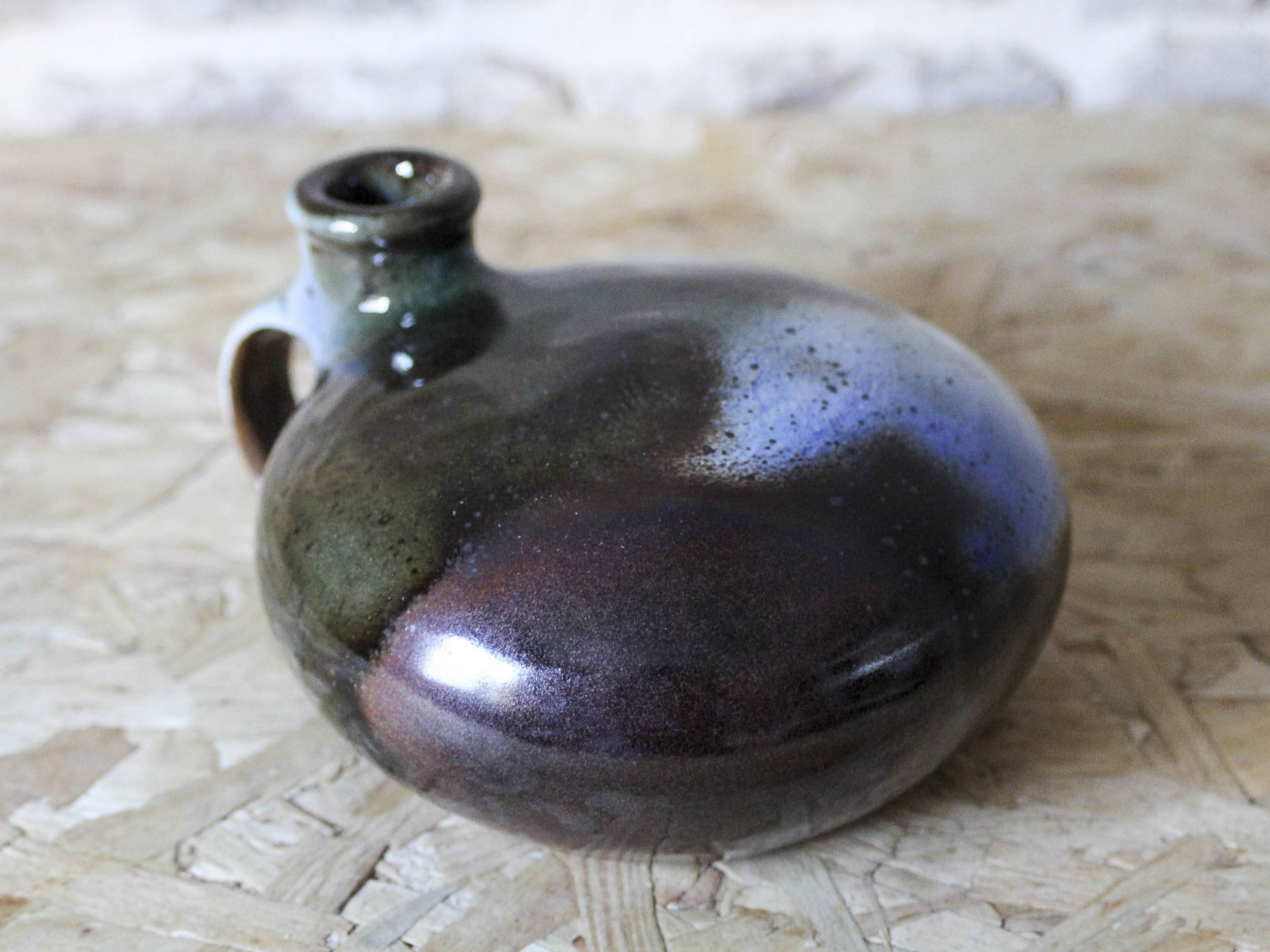 Enameled stoneware gourd signed