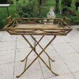 Foldable iron serving table imitation bamboo