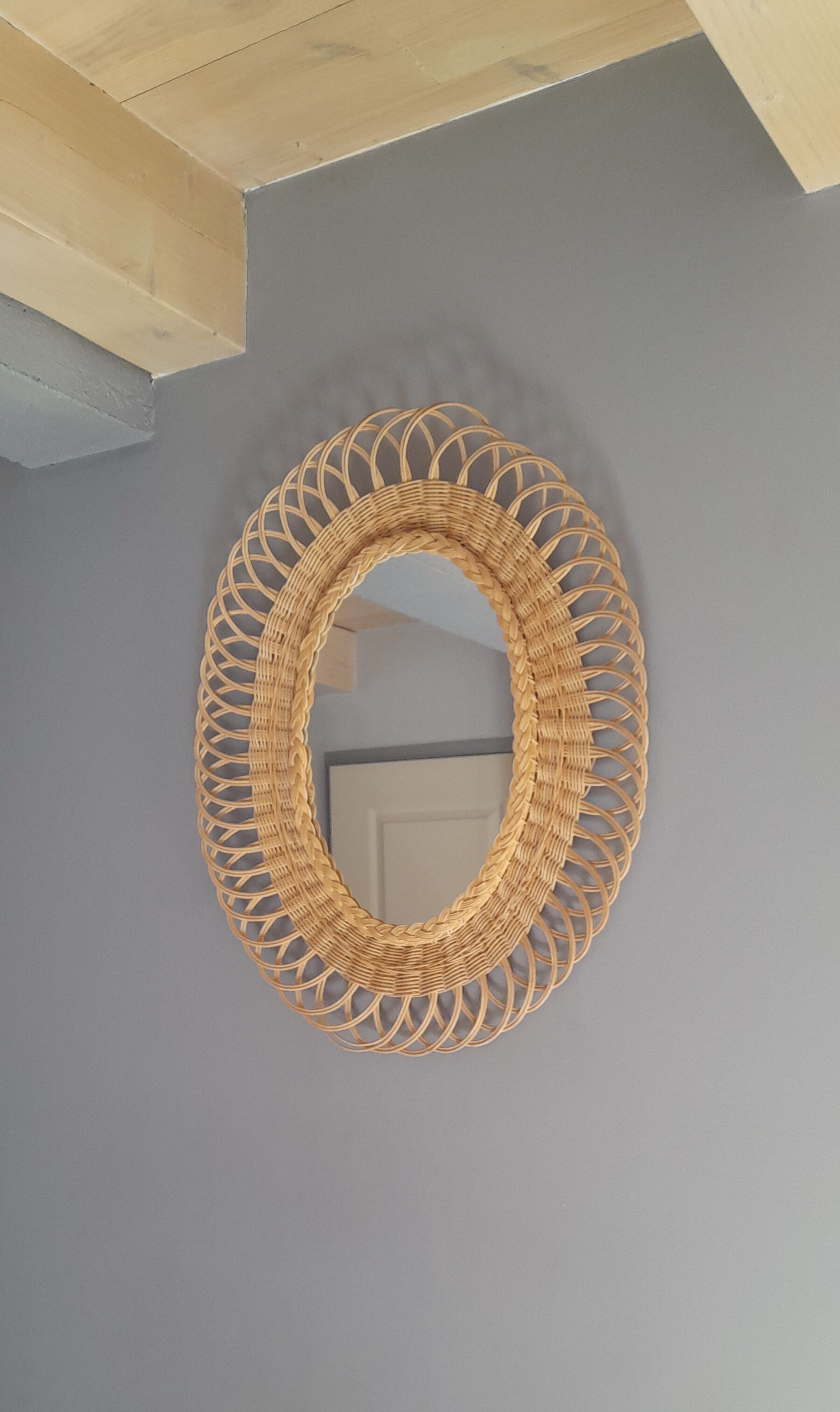 Miroir en rotin tréssé 1960