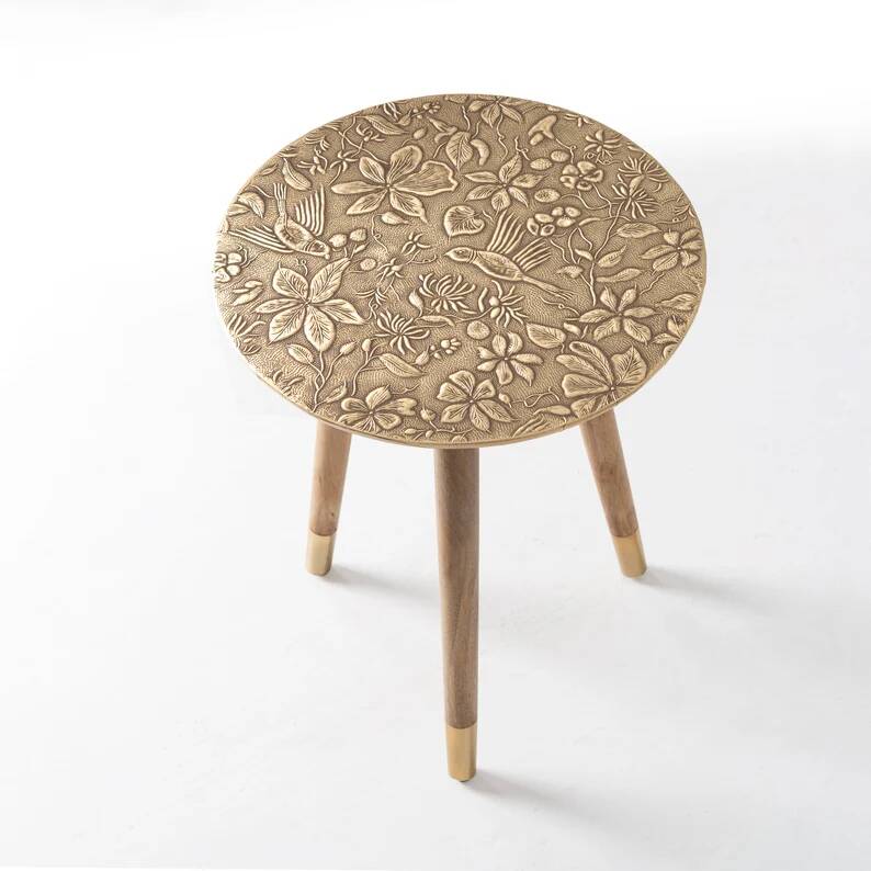 Table d'appoint en laiton fait main : table d'accent moderne du milieu du siècle