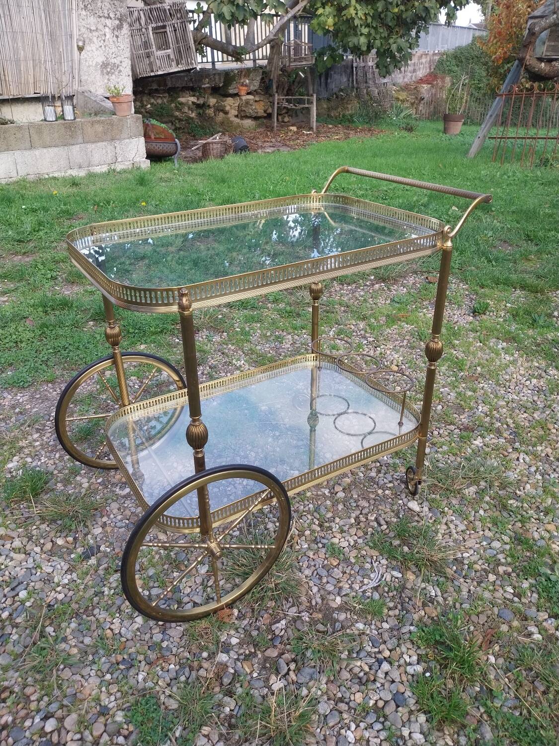 Gold-plated brass serving trolley