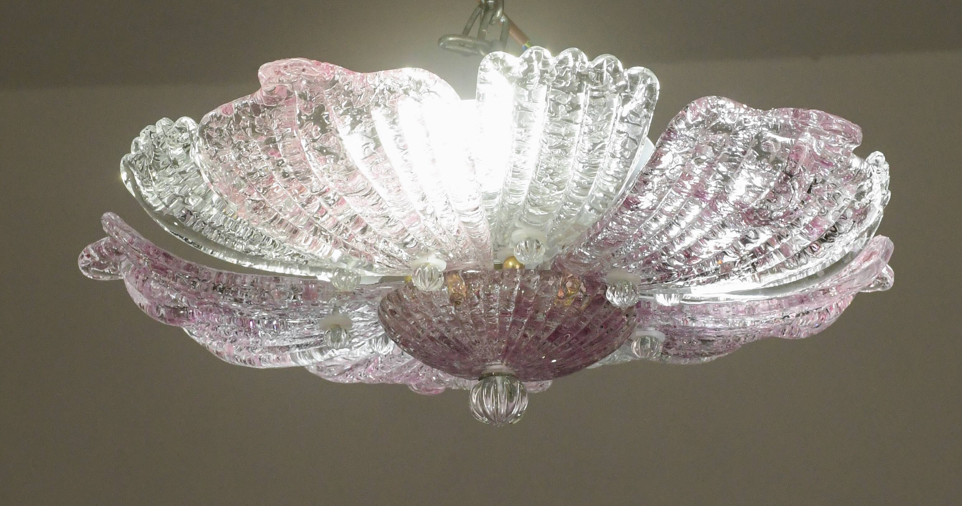 Set of 2 charming vintage Murano glass ceiling lamps, pink