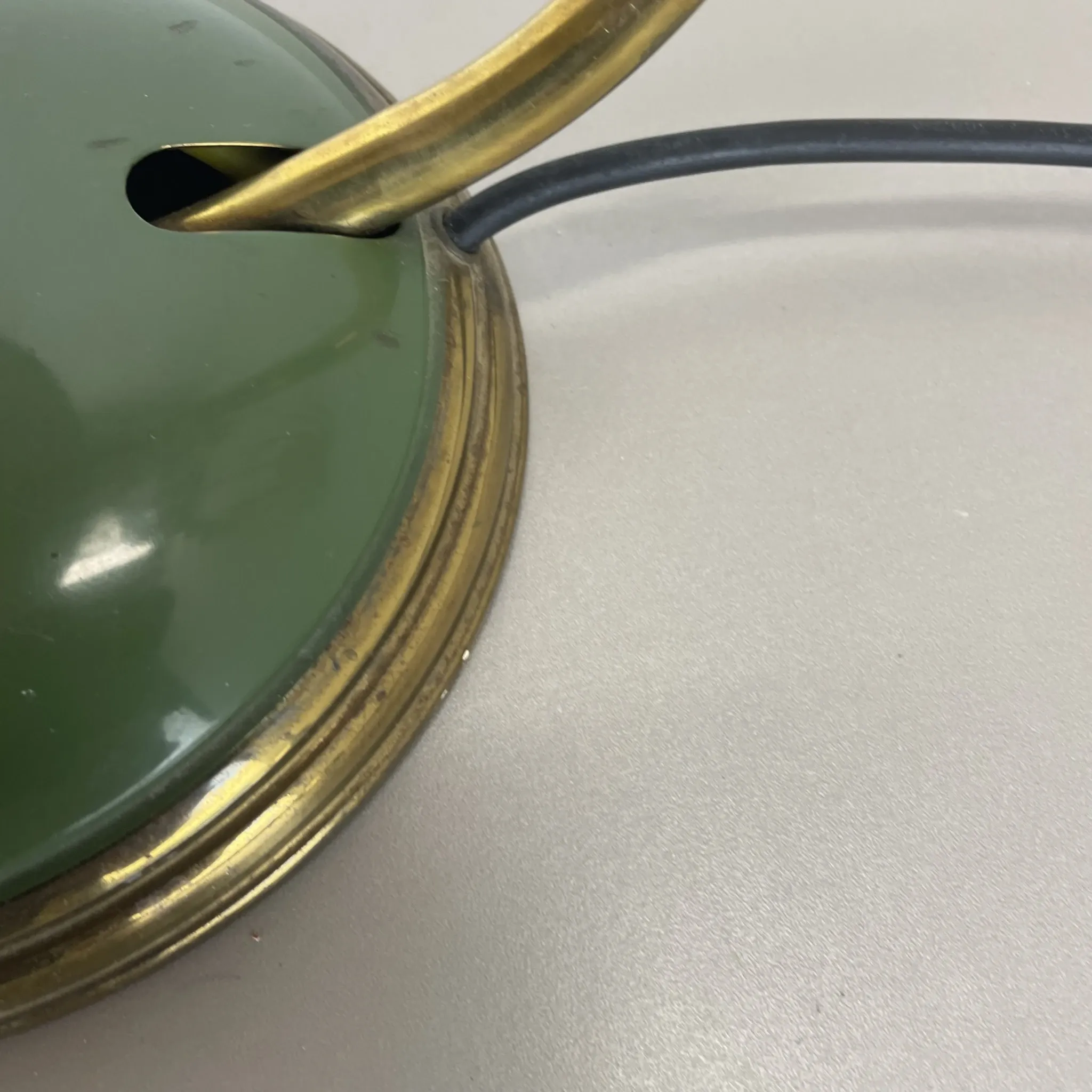 German green bauhaus table lamp in brass and metal by helo lights, germany, 1950s