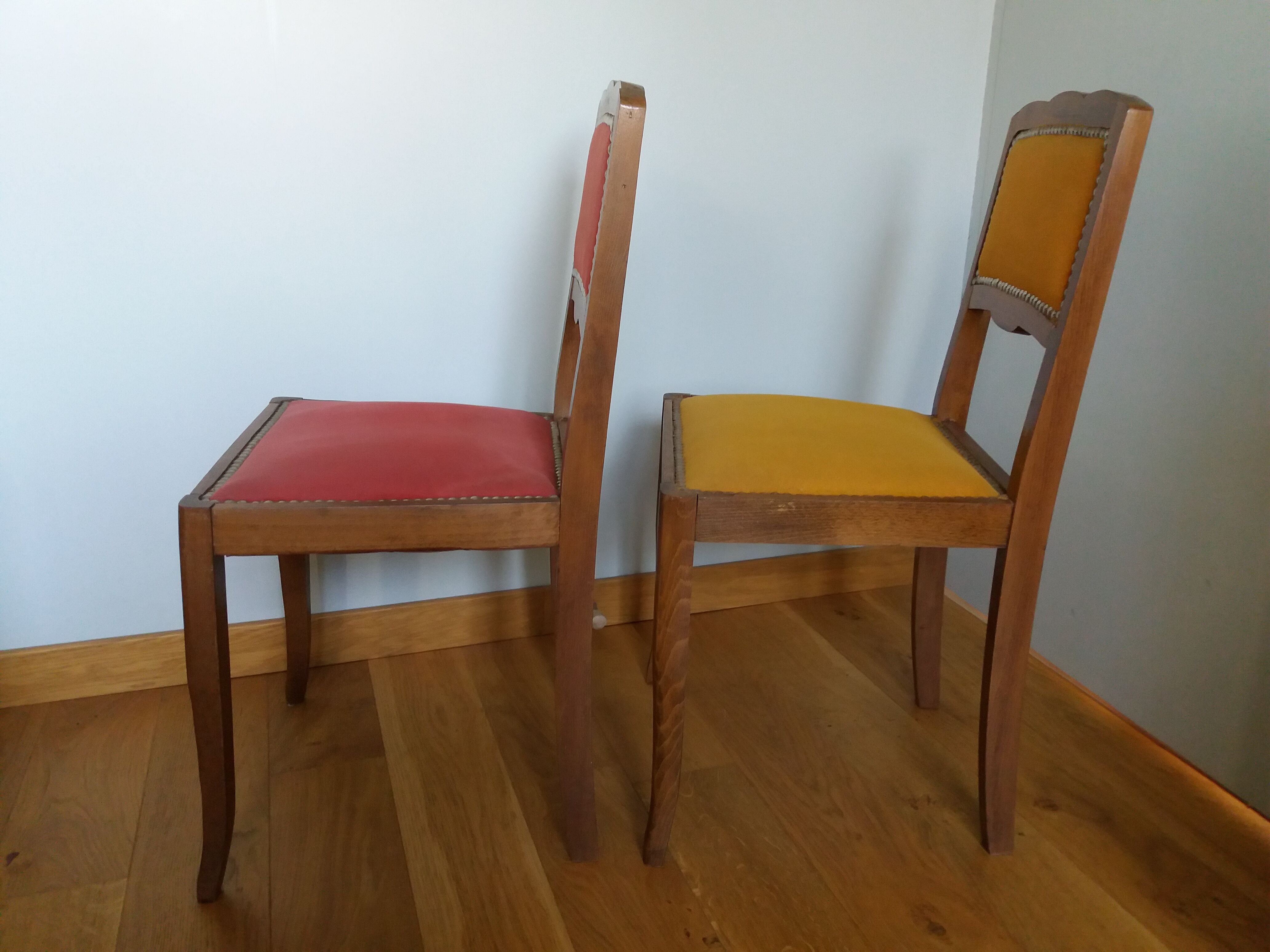 2 Art Deco upholstered and wood chairs