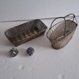 Silver metal basket and bottle holder