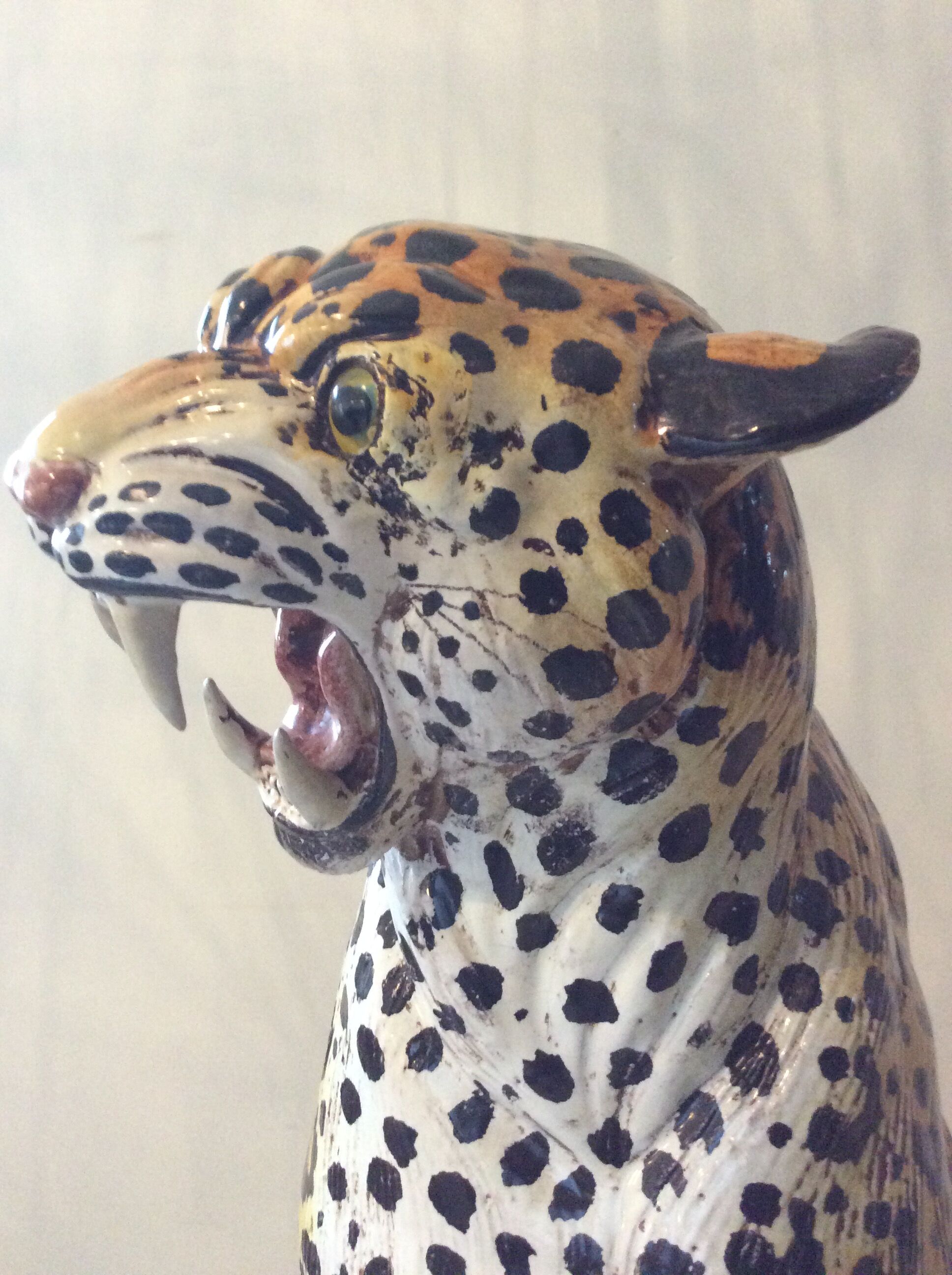 Enamelled terracotta leopard from the 60s Italy