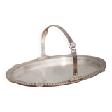 Silver metal dish with handle Hallmark Gallia Christofle shell pattern, centerpiece, tray