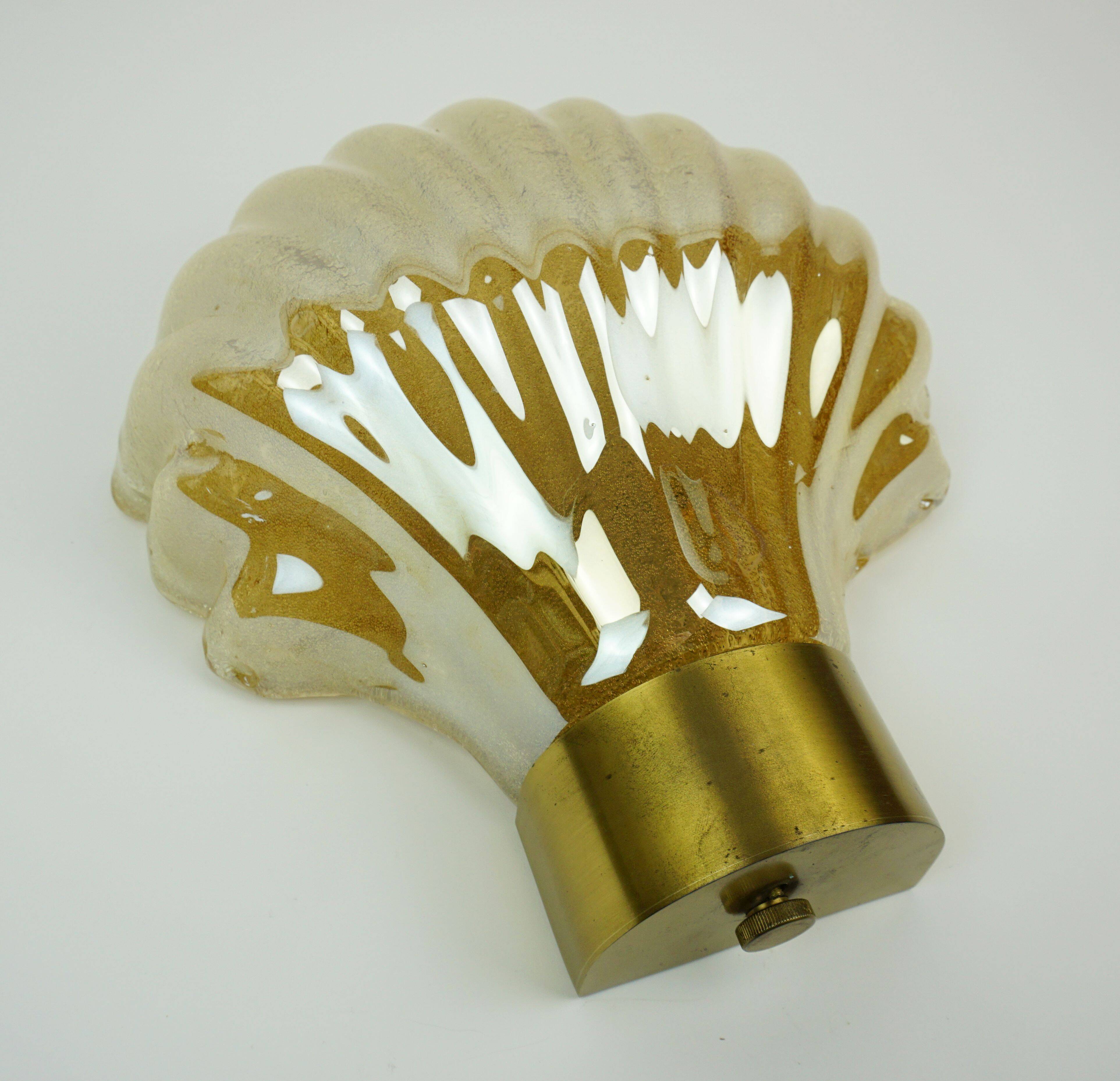 no. 1 of 2  mid century modern SCONCE wall lamp lustrous glass shell brass