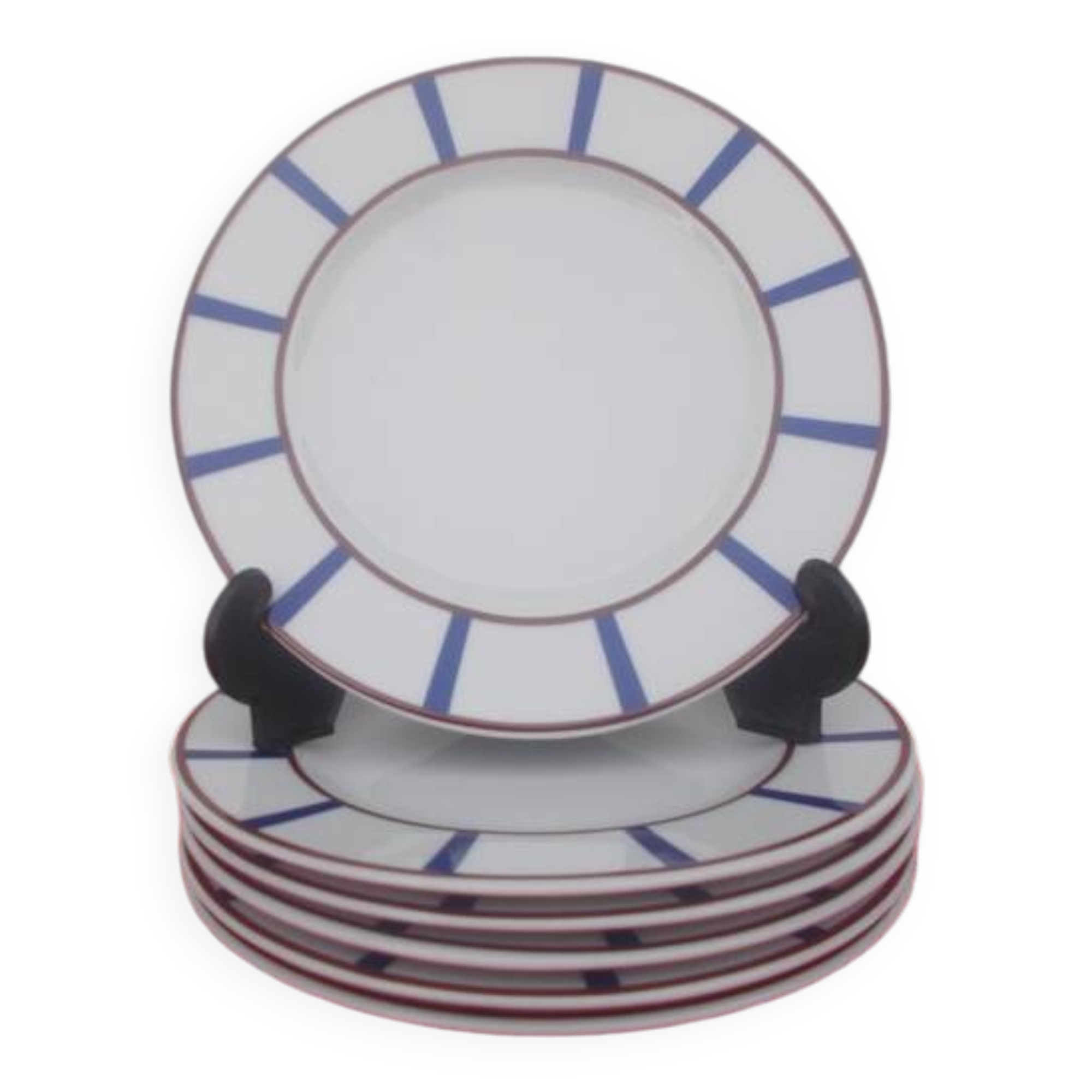 Set of 18 blue and red Basque porcelain plates