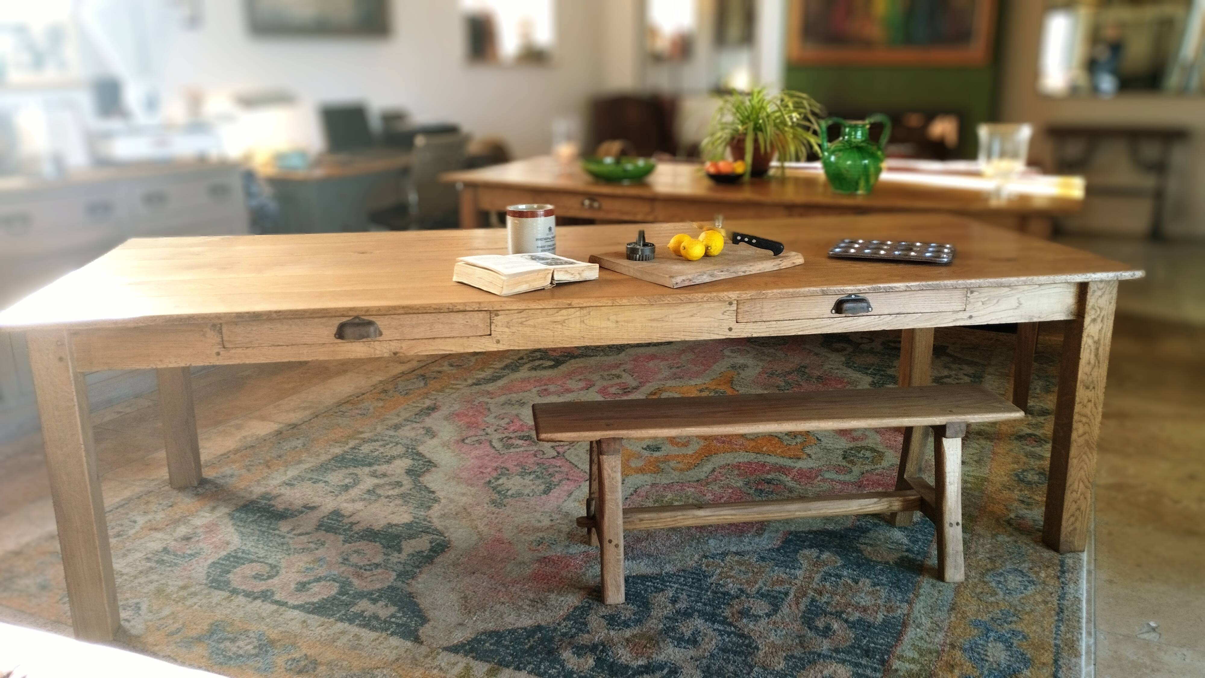 "A frame" bench in solid oak, patinated.