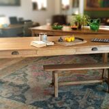 "A frame" bench in solid oak, patinated.