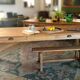 "A frame" bench in solid oak, patinated.