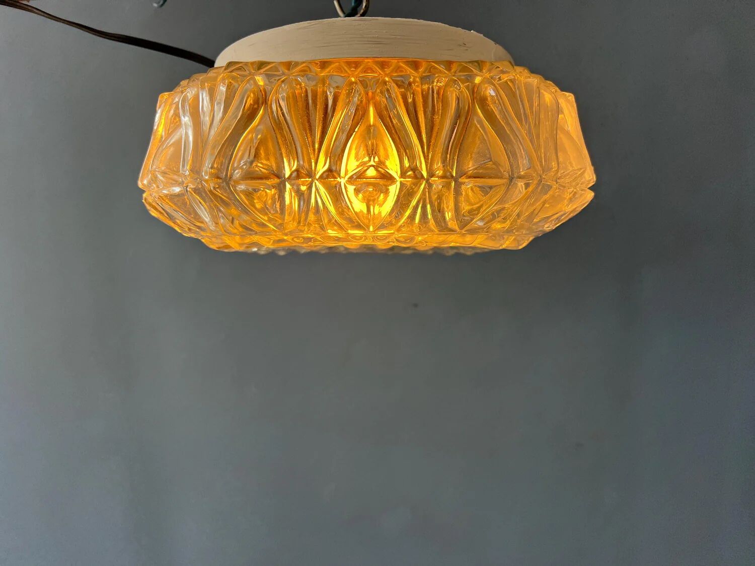 Vintage 30s flush mount glass ceiling lamp