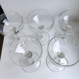Set of 5 champagne glasses in crystal engraved 50s