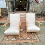 Paire de fauteuils vintage en bouclette beige, 1950