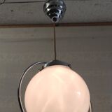 Art Deco suspension in chrome metal and opaline globe - mid 20th century