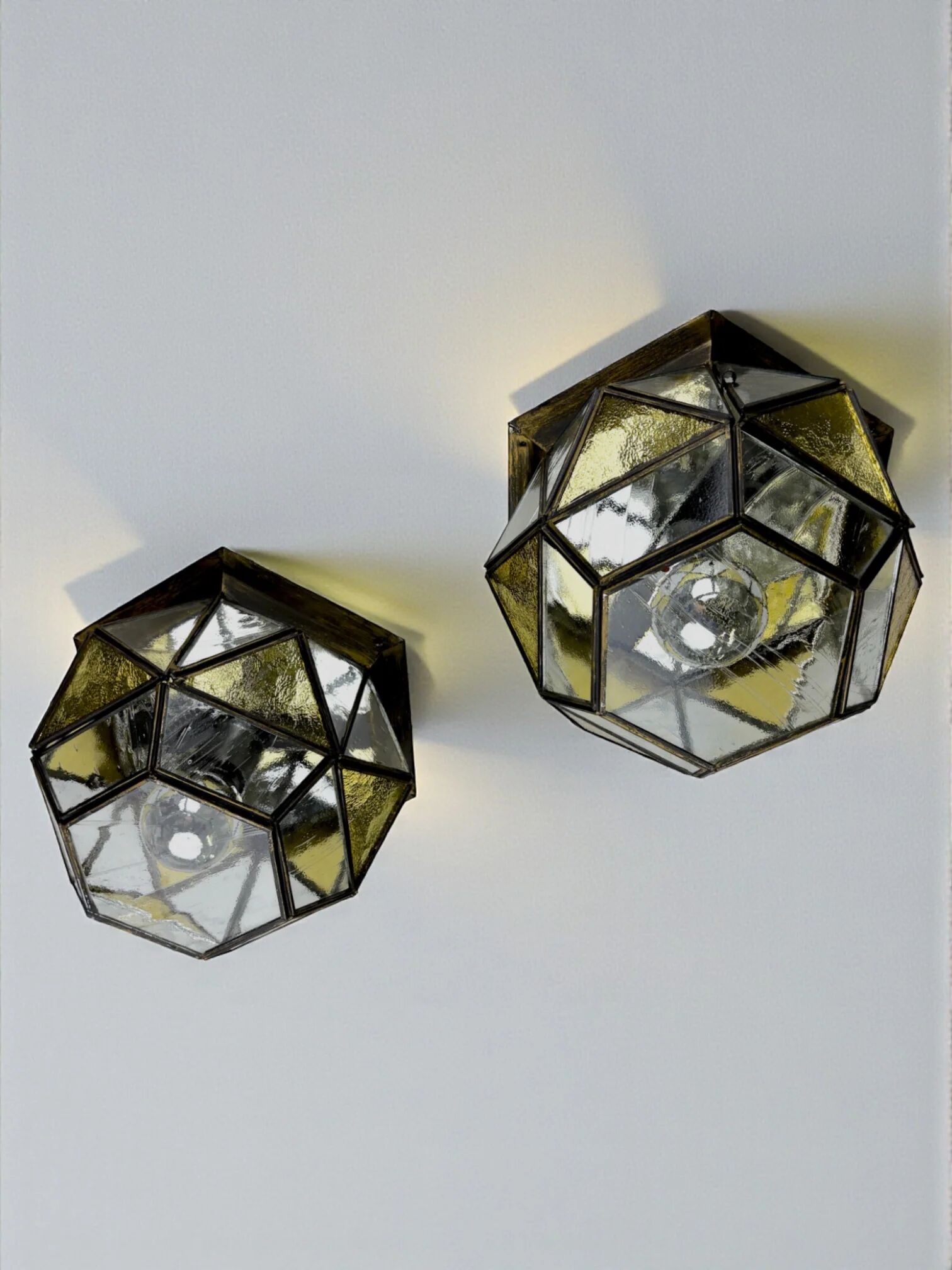 Pair of mid-century cubist blown glass ceiling lights, Germany, 1960s