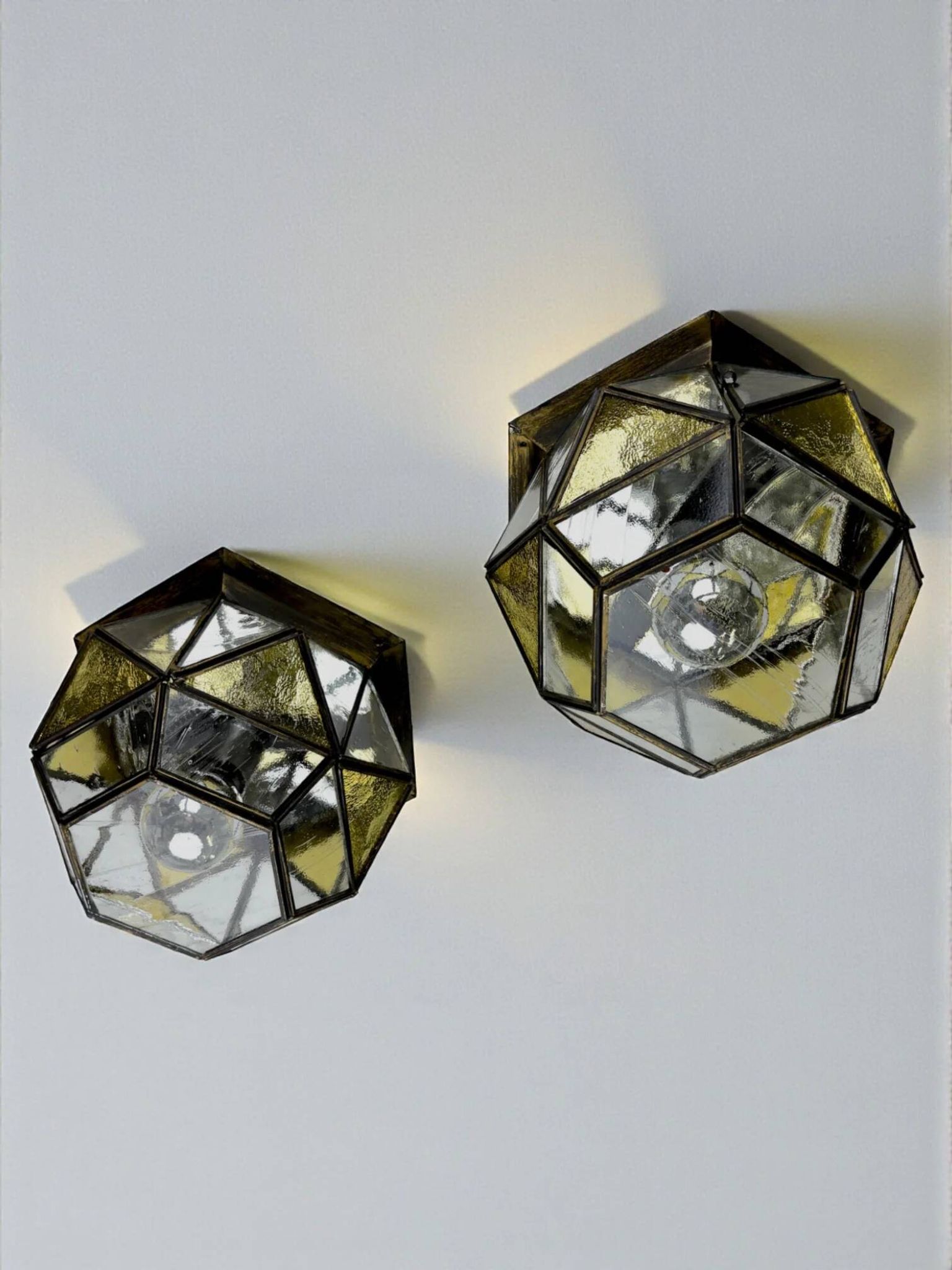 Pair of mid-century cubist blown glass ceiling lights, Germany, 1960s
