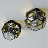 Pair of mid-century cubist blown glass ceiling lights, Germany, 1960s