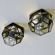 Pair of mid-century cubist blown glass ceiling lights, Germany, 1960s