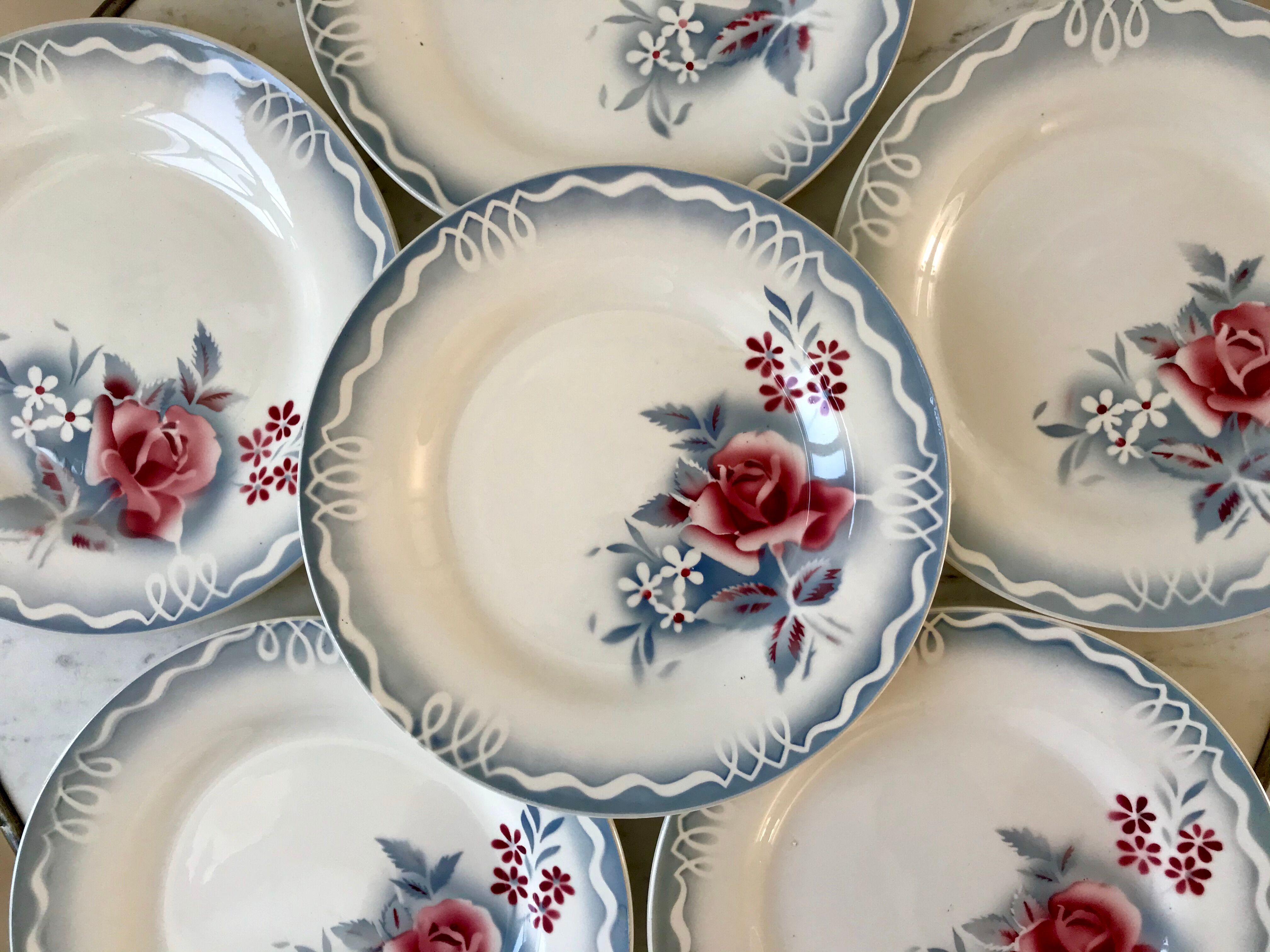 set of 6 flat plates Digoin Sarreguemines model "Lot" 30s