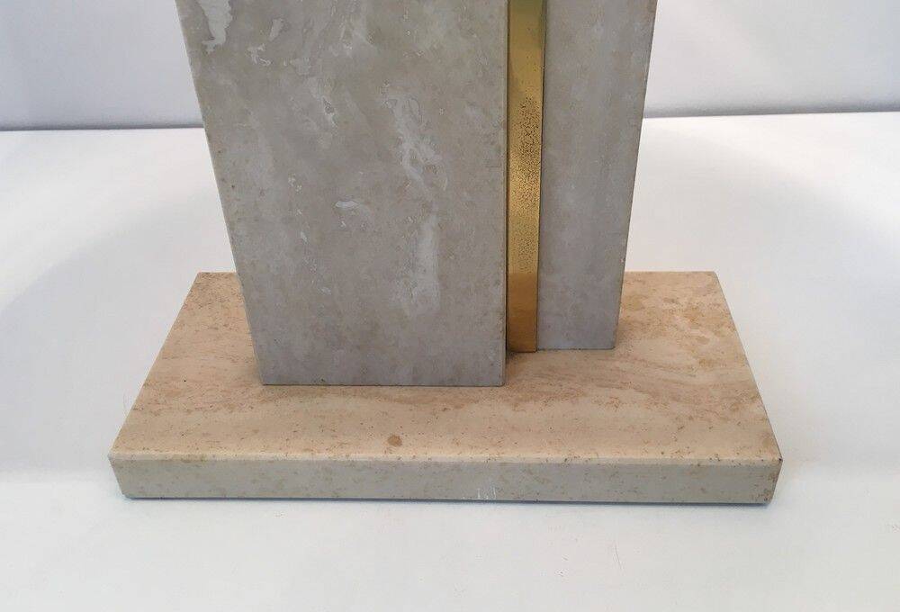 Travertine and brass lamp with original lampshades