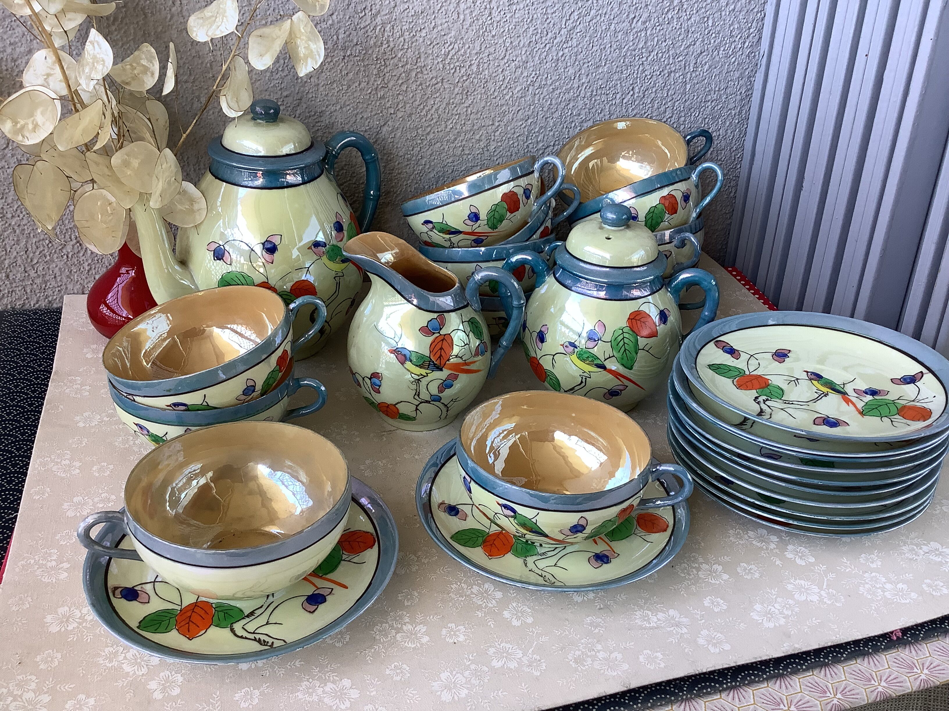 Japanese Iridescent Eggshell Porcelain Cups - Hand Painted