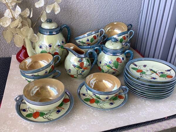 Tasses japonaises en porcelaine coquille d'œuf irisées - Peintes à la mains