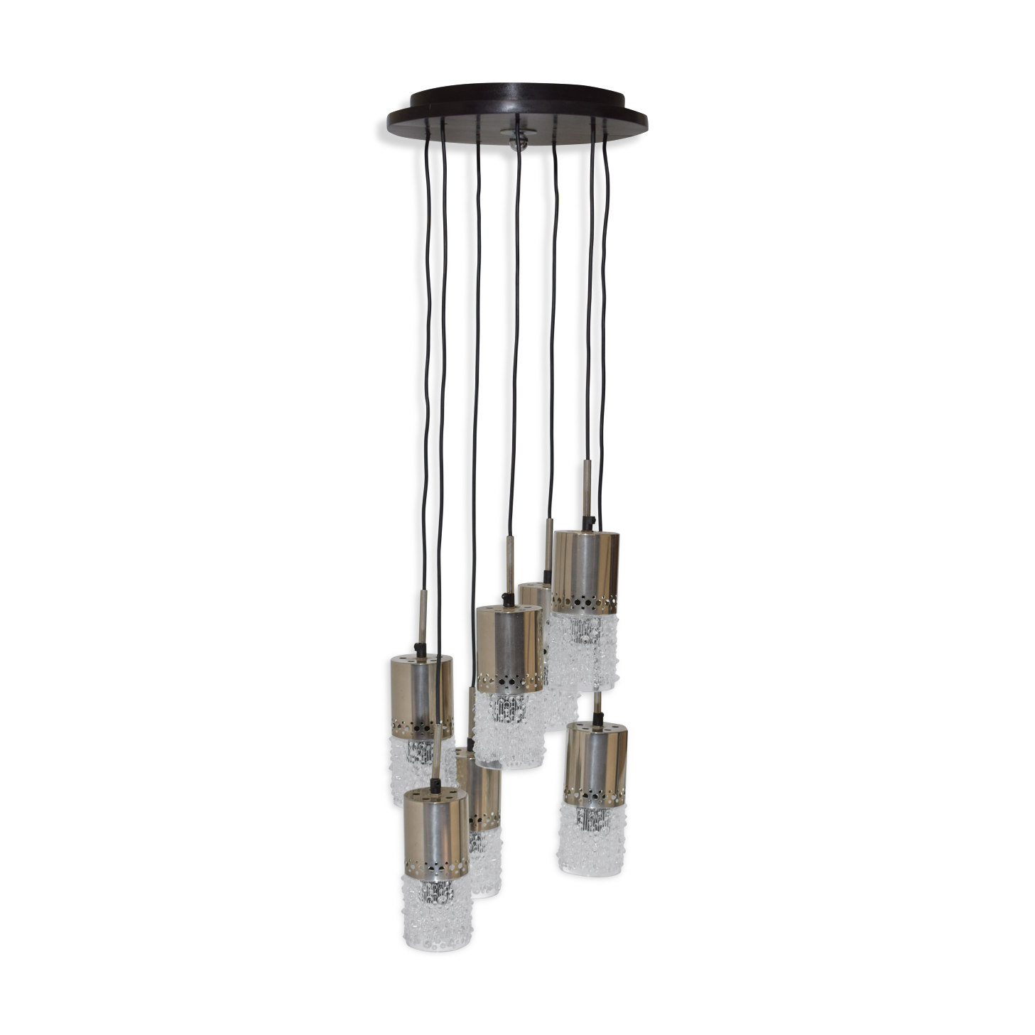 Vintage waterfall chandelier, 7 chrome and glass