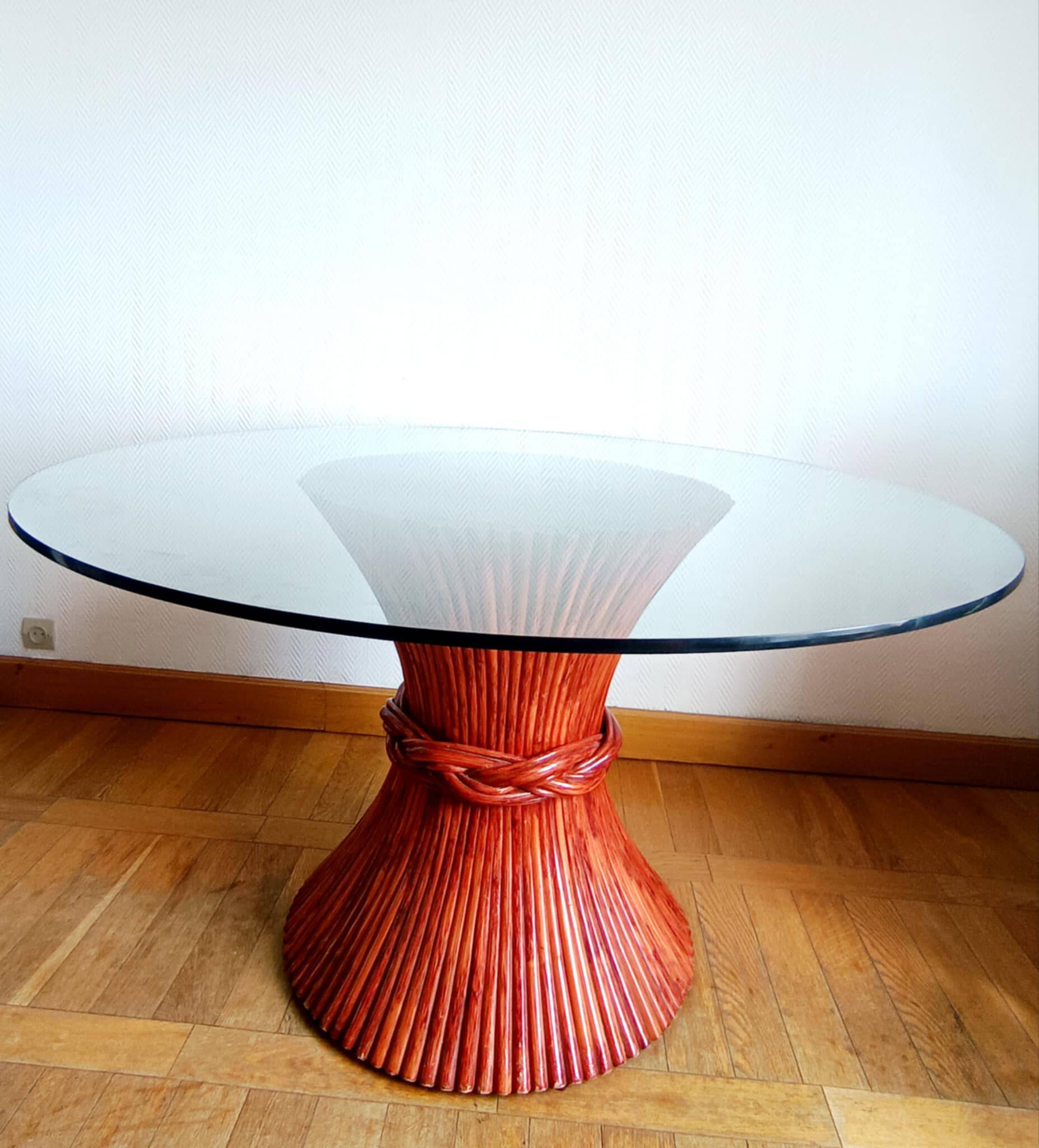 Maugrion Roche Bobois prestige rattan wheat ear table 1980