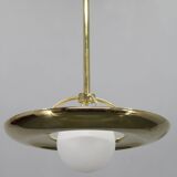 Art Deco brass chandelier with white glass, Czechoslovakia 1930s