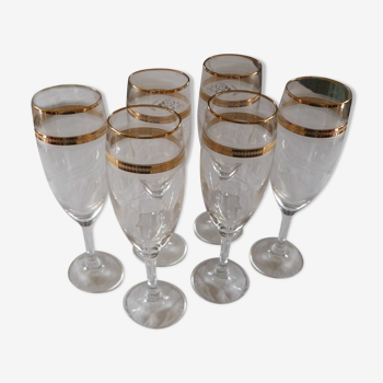 Lot de 6 flutes à champagne cristal baccarat filet or gravure main