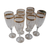 Set of 6 flutes with champagne crystal baccarat filet gold hand engraving