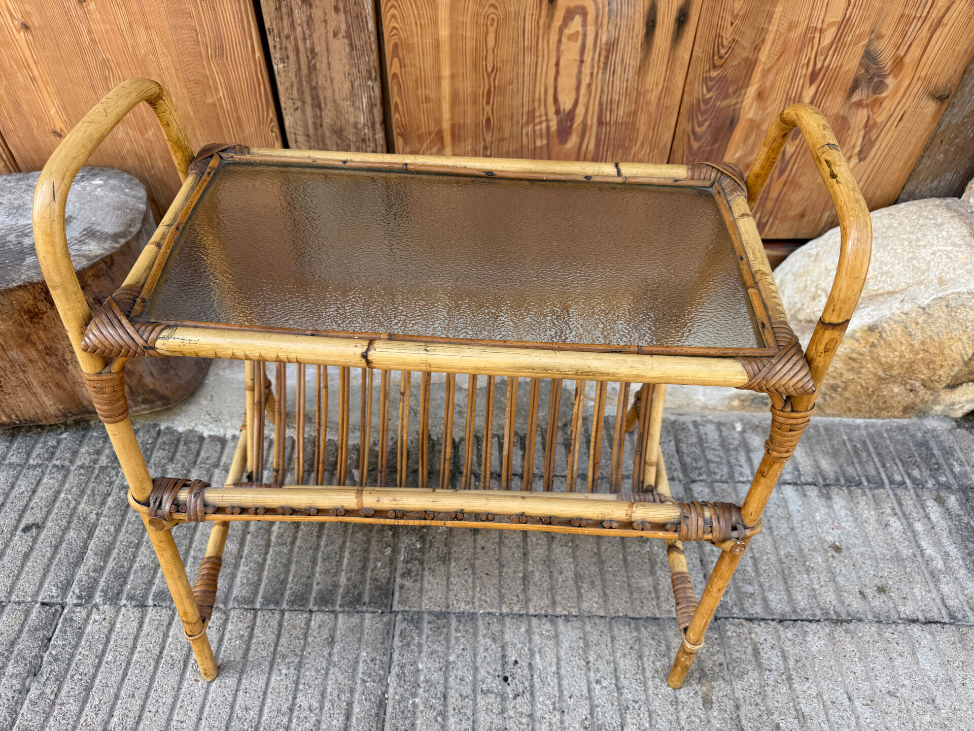 1950s Italian Rattan Side Table