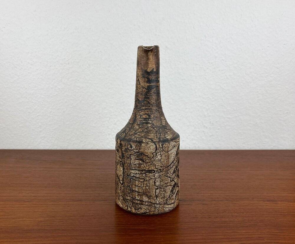 Brutalist vintage studio pottery vase carafe by Gerhard Liebenthron, 1970s.