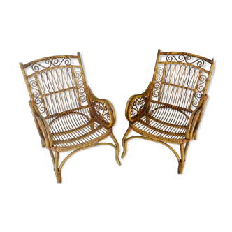 Paire de fauteuils rotin vintage