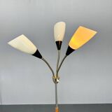 1950s Brass & Glass Adjustable Floor Lamp with Wooden Detail