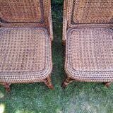 4 Perret and Vibert bamboo and rattan chairs