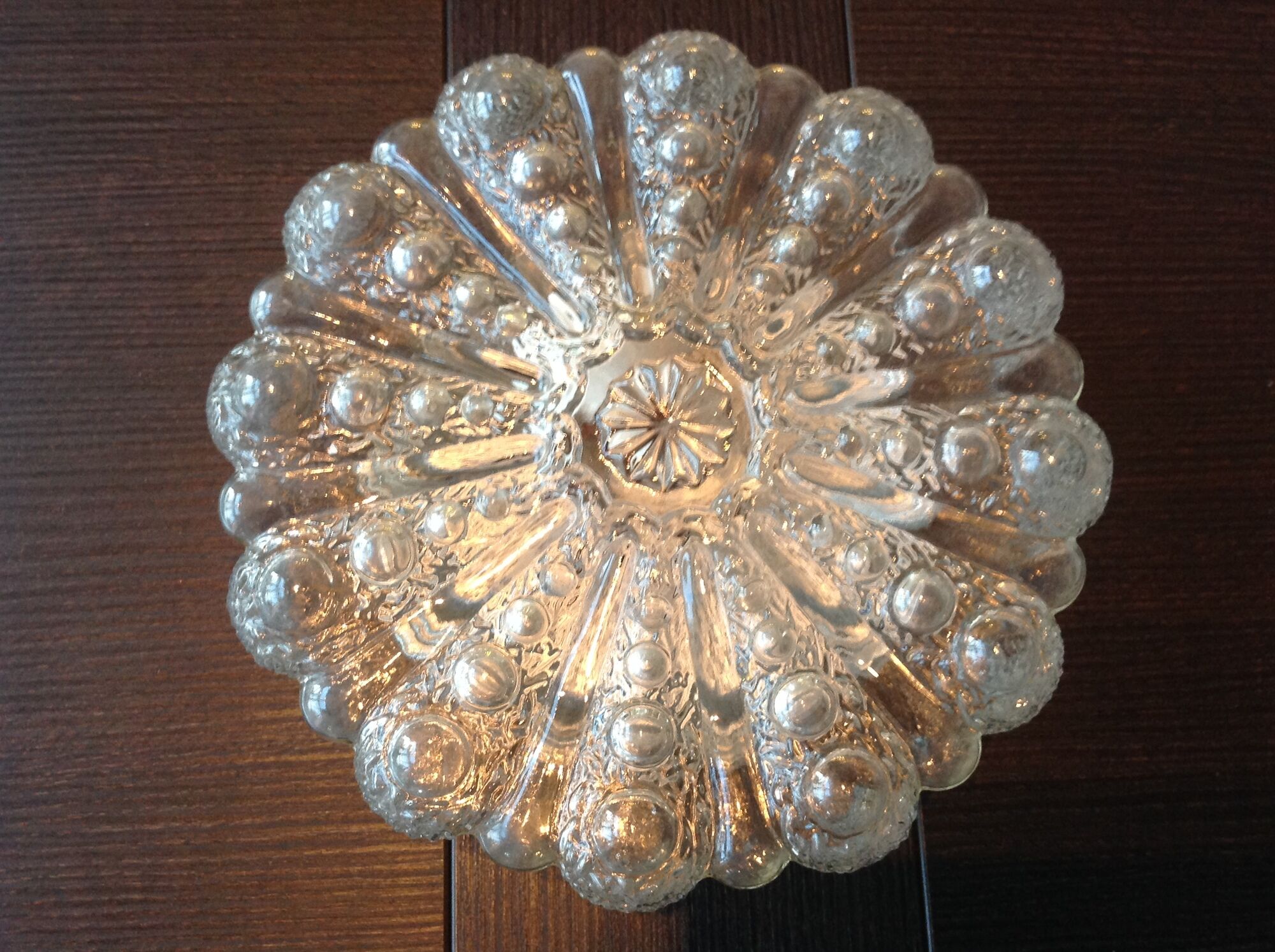 Round ceiling lamp in bubbled glass vintage 60s-70s