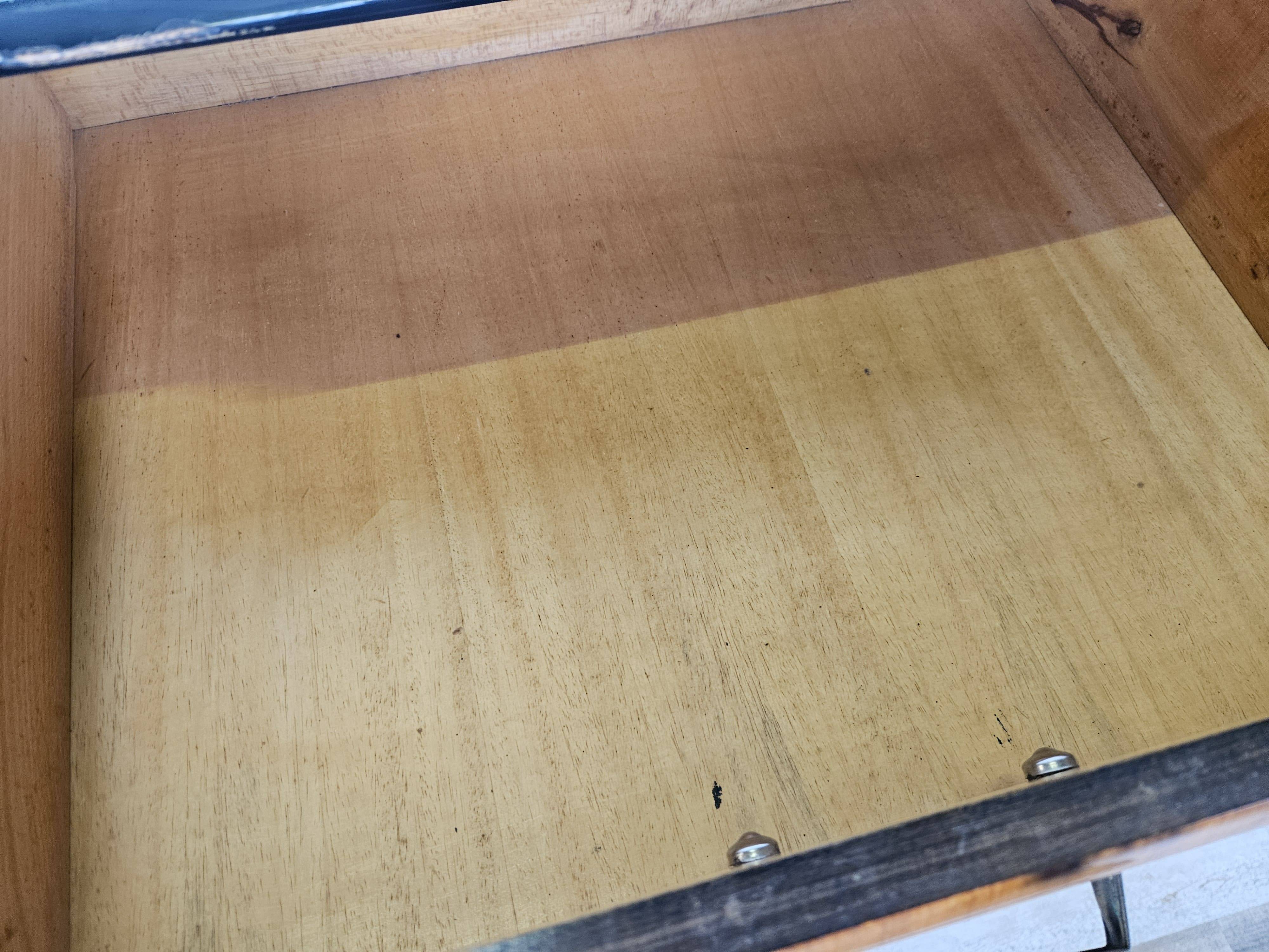 Mahogany burl chest of drawers with mirrored top